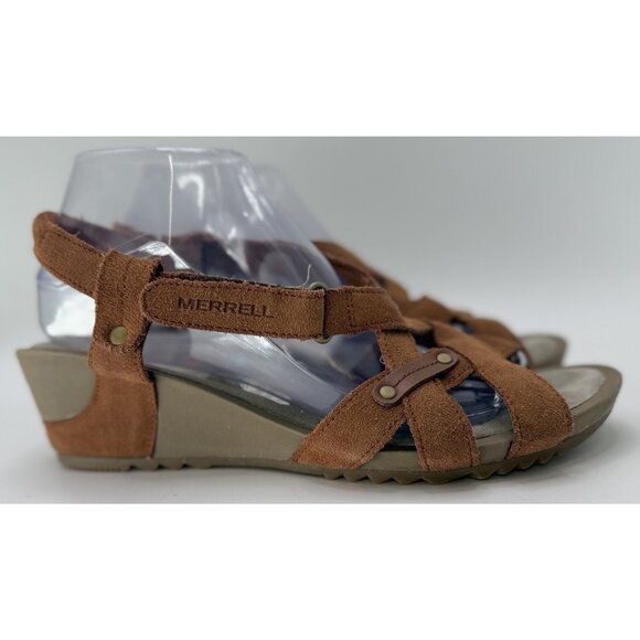 Merrell Women’s "Tortoise Shell" Leather Slight Wedge Slingback Sandal Sz 9/40 - Picture 2 of 13